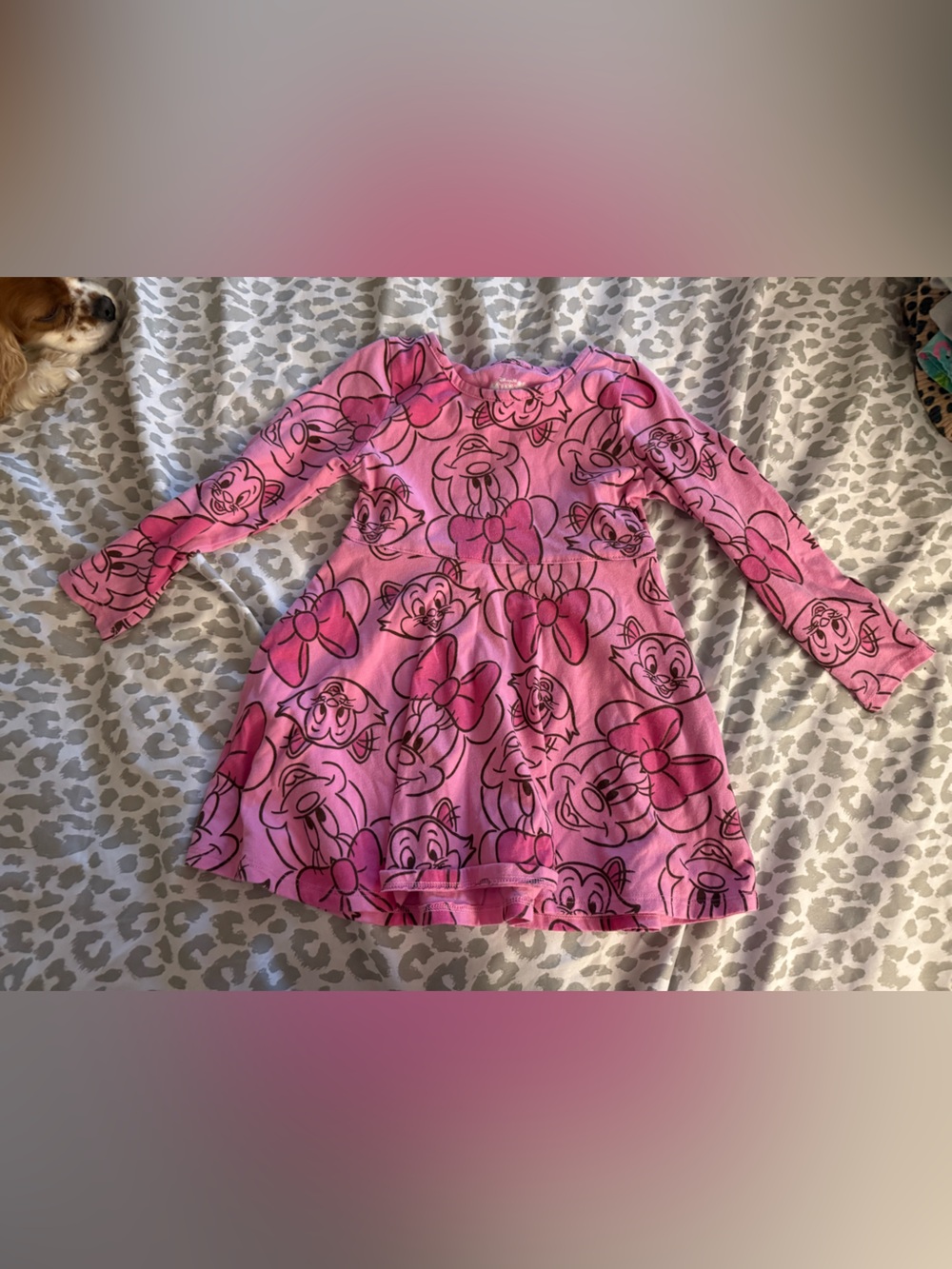 Disney Pink Minnie Mouse Long Sleeve Dress with Bow Print